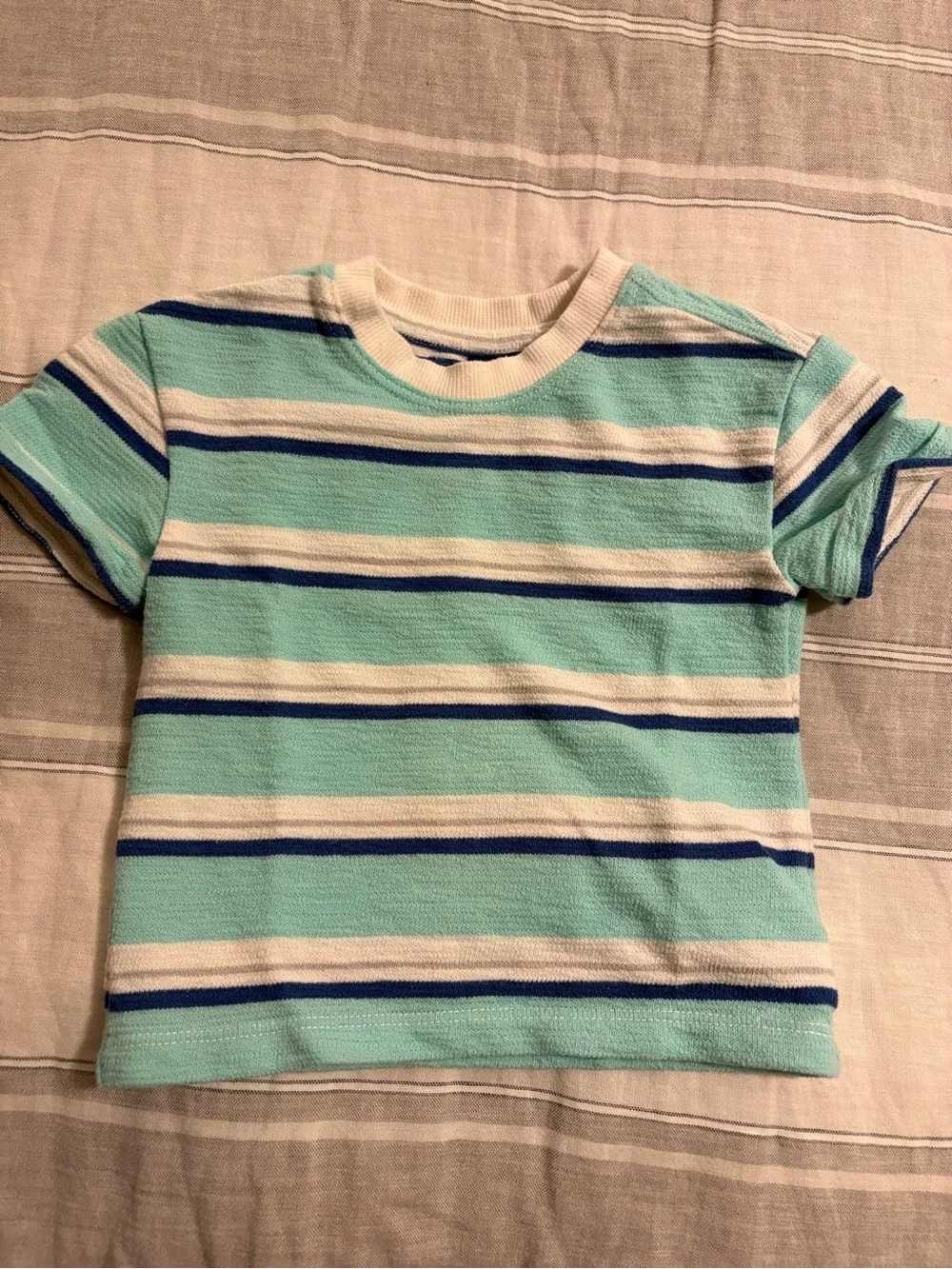 Old Navy 6-12M Stripe Tee & Blue Shorts Matching Set - Aqua & Navy